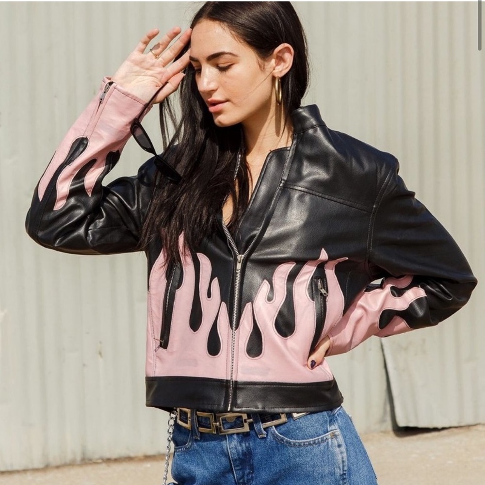 Edgy Black and Pink Leather Jacket